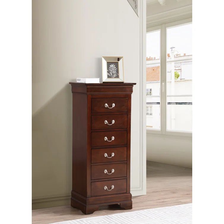 Cappuccino Wood Veneer Vertical Lingerie Chest with Dovetail Drawers