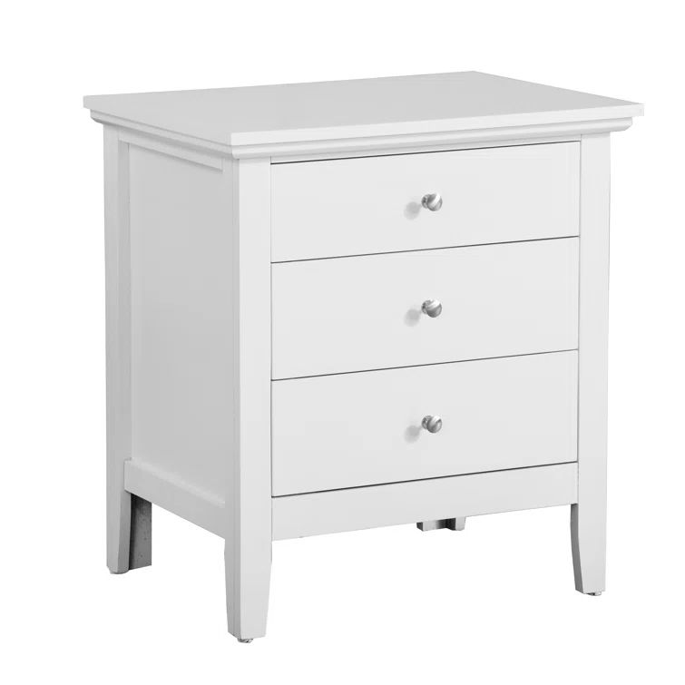White 3-Drawer Solid and Manufactured Wood Nightstand