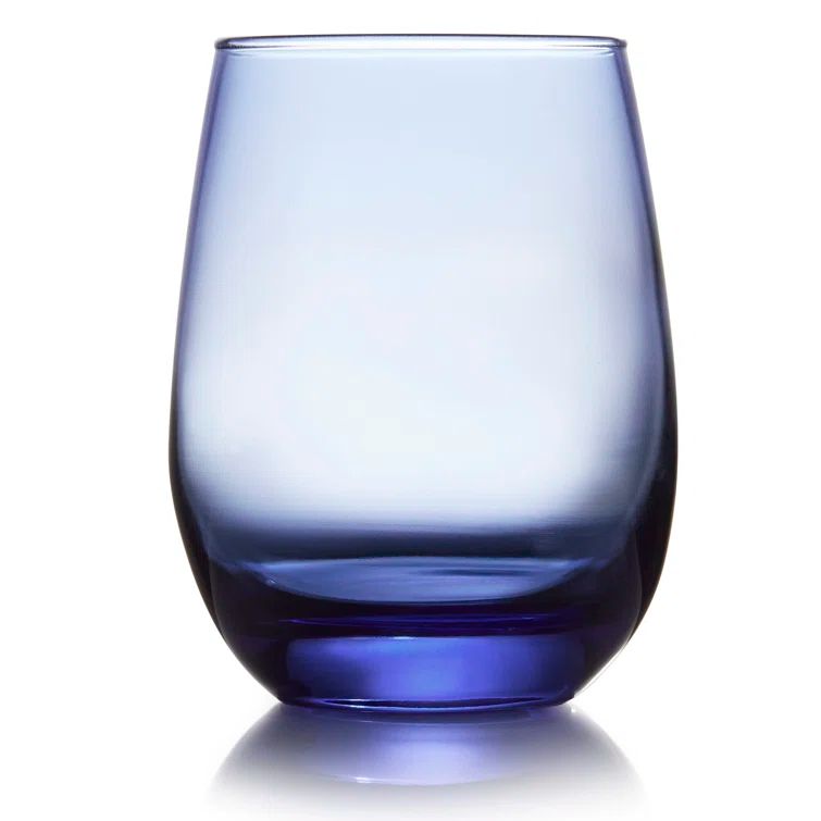 Classic Blue Stemless Wine Glass Set, Genuine Colored Glass, 6-Piece