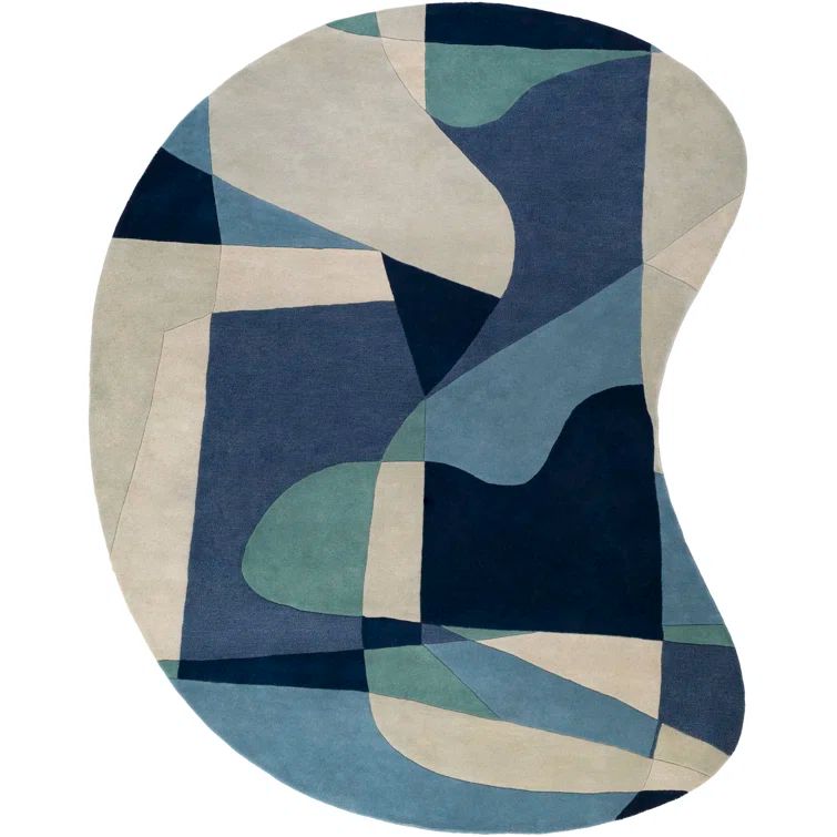 Elegant Blue Hand-Tufted Wool Rectangular Rug, 8' x 10'