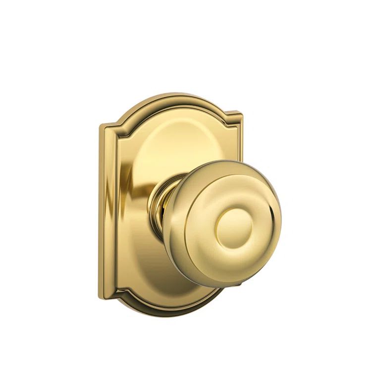 Bright Brass Georgian Passage Door Knob with Camelot Trim