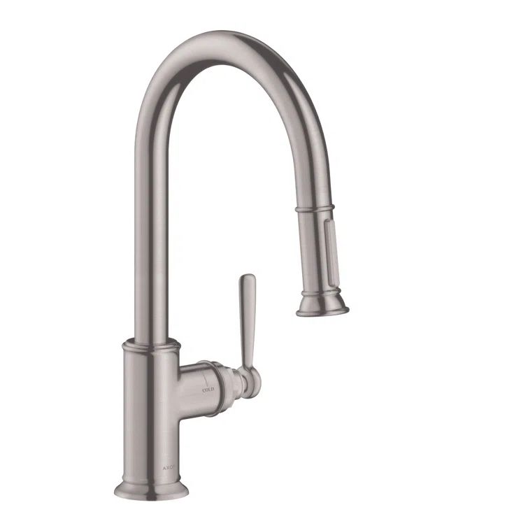 Steel Optik Traditional Pull-Down Kitchen Faucet with Spray