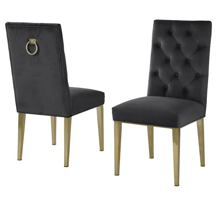 Black Velvet Tufted Side Chair with Gold Metal Legs