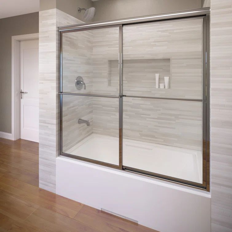Deluxe 59" Brushed Nickel Framed Sliding Tub Door