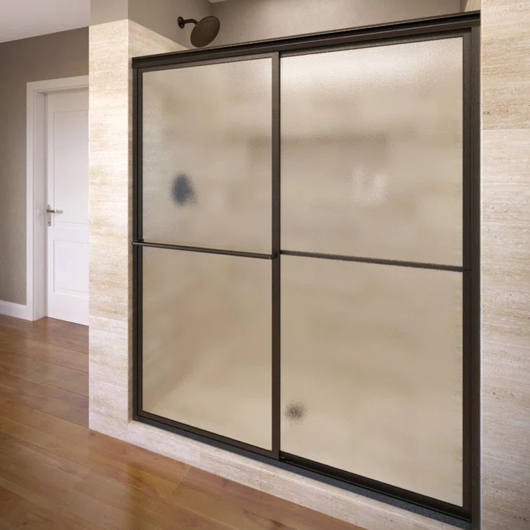 Deluxe Oil Rubbed Bronze Framed Sliding Shower Door with Obscure Glass