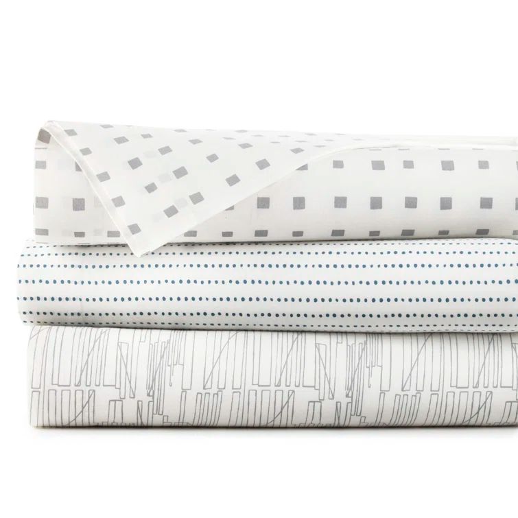 City Scene Twin White Cotton Percale Kids Sheet Set with Modern Prints