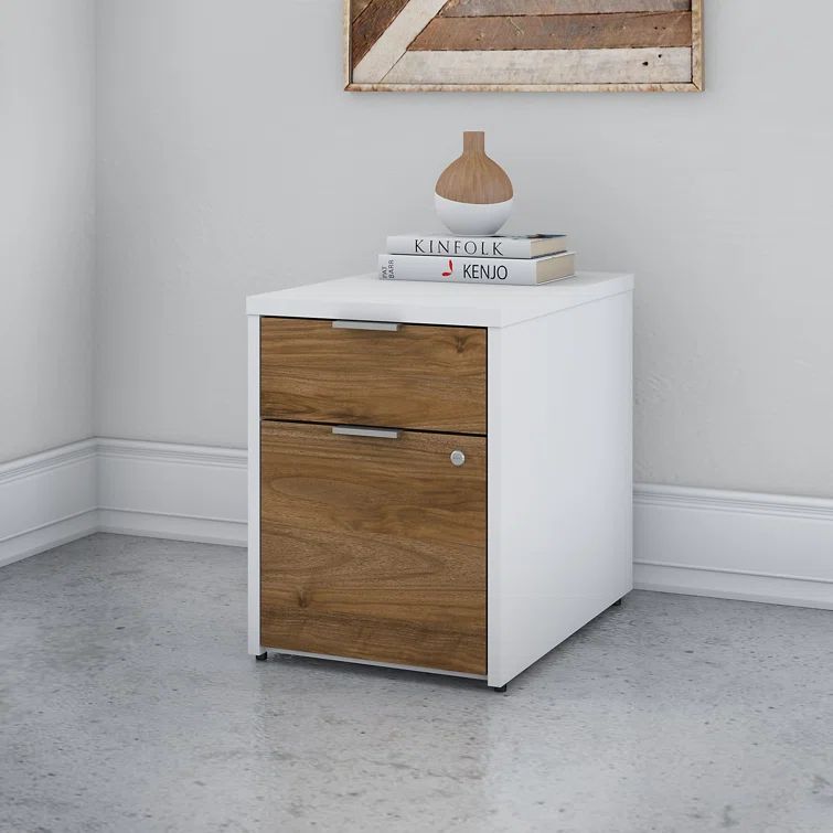 Fresh Walnut and White 2-Drawer Lockable Filing Cabinet