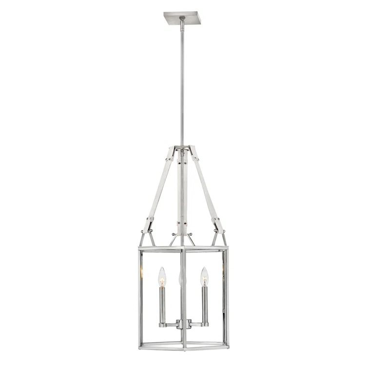 Monroe Hexagonal Cage Chandelier with Suede Straps in Polished Nickel
