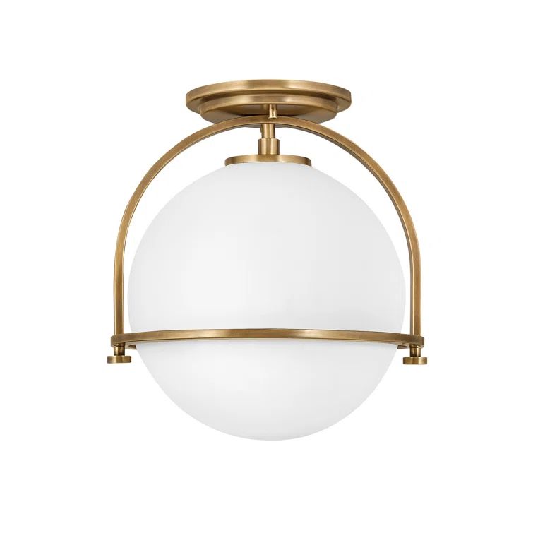 Heritage Brass and Etched Opal Glass Semi-Flush Ceiling Light
