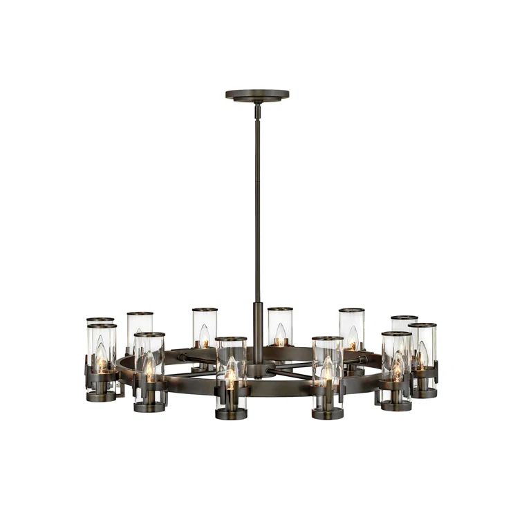 Reeve 12-Light Black Oxide Wagon Wheel Chandelier with Clear Glass