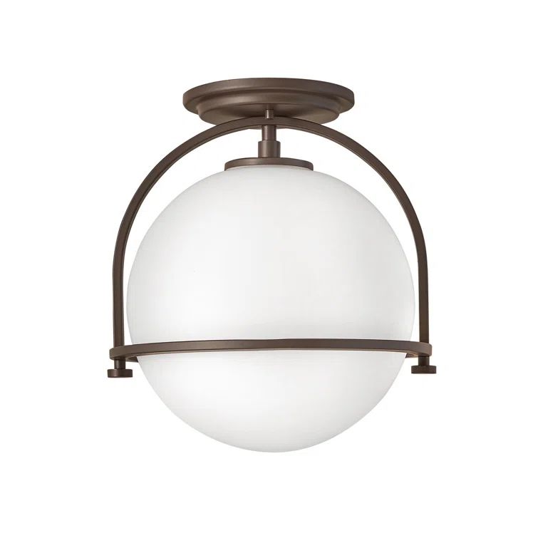 Somerset 11.5" Globe Semi-Flush Mount in Bronze with Etched Opal Glass