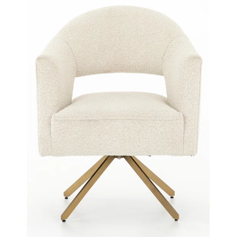 Cream Boucle Swivel Task Chair with Brass Legs