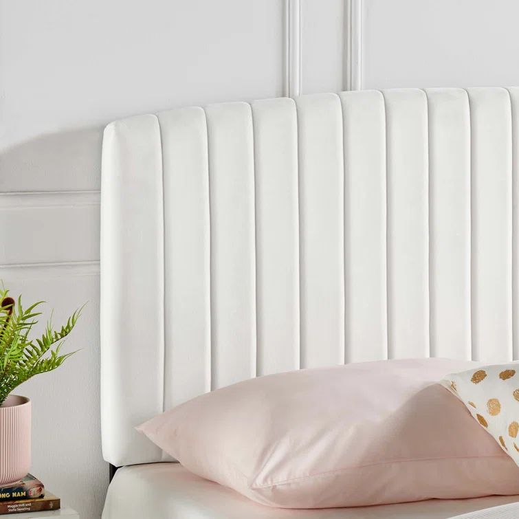 White Twin Upholstered Arched Tufted Fabric Headboard