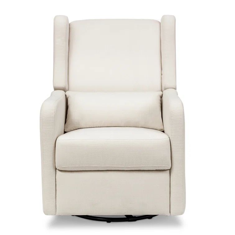 Beige Handcrafted Swivel Recliner with Wood Base