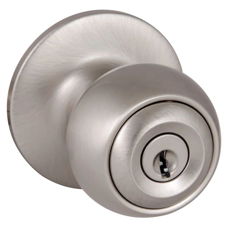 Satin Nickel Keyed Entry Door Knob with Turn-Button