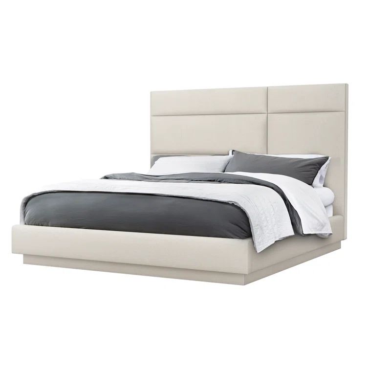 Pearl King Upholstered Linen Platform Bed