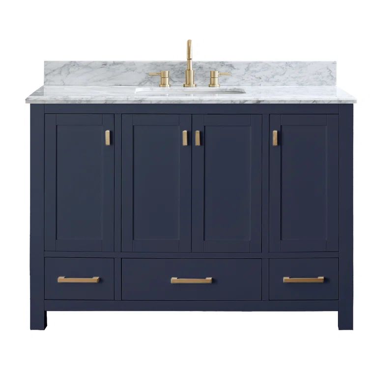 Navy Blue Solid Wood 48" Single Bathroom Vanity with Marble Top