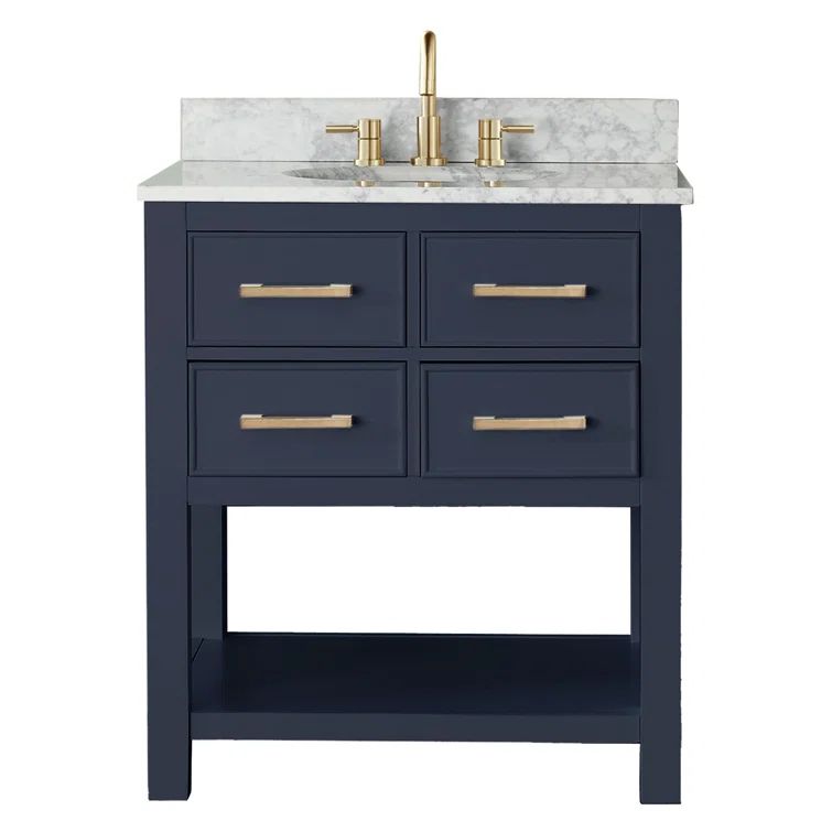 Navy Blue Solid Wood 30" Vanity with Stone Top