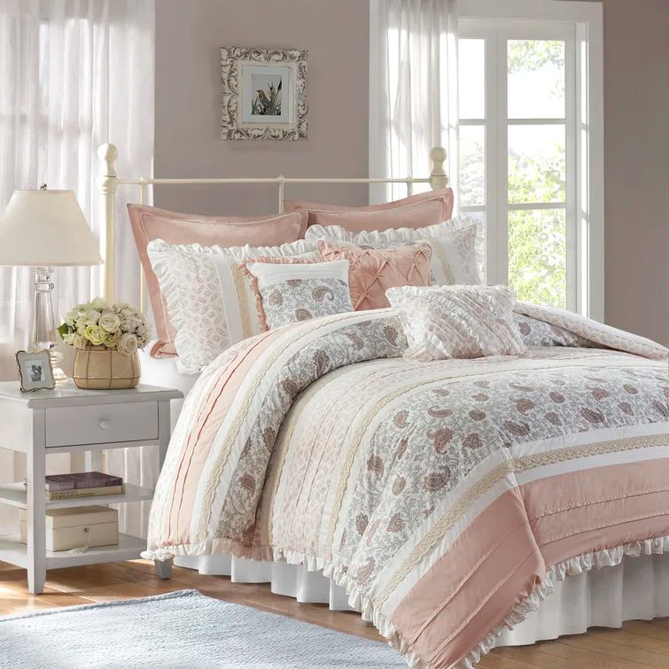 Blush Cotton California King 9-Piece Reversible Comforter Set