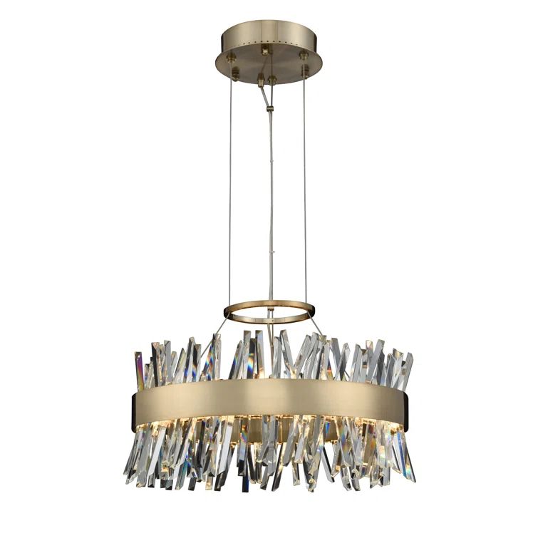 Allegri Glacier 20" LED Drum Pendant in Matte Black & Gold
