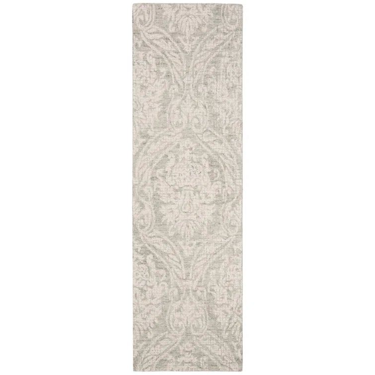 Abstract Tufted Handmade Wool Area Rug in Gray and Ivory