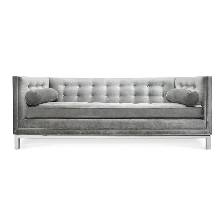 Charcoal Velvet Tufted Sofa with Removable Cushions, 85 in