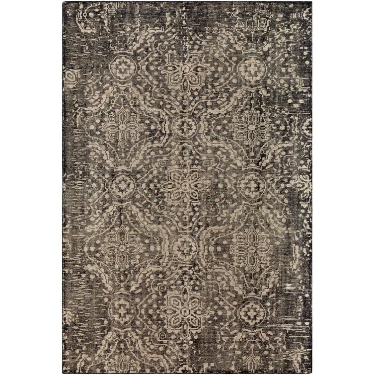Hand-Knotted Black Wool Trellis 6' x 9' Area Rug