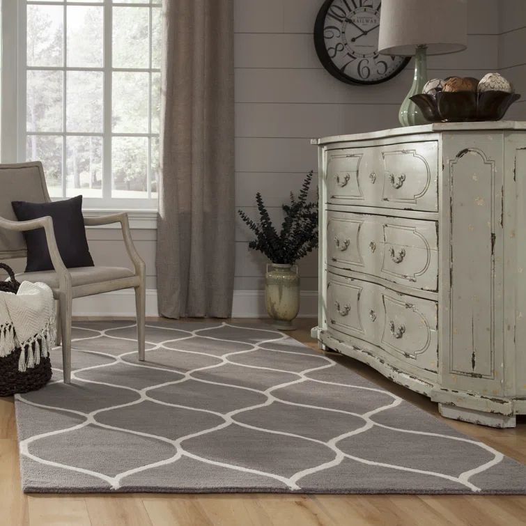 Elegant Gray Hand-Tufted Wool Rectangular Rug, 8' x 10'