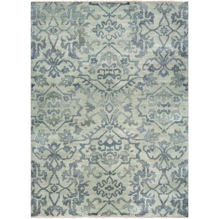 Blue Wool Hand-Knotted Floral 6' x 9' Area Rug