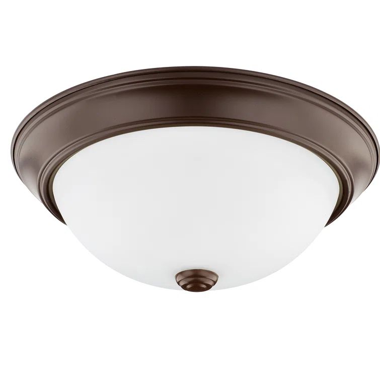Bronze Flush Mount Ceiling Fixture with Soft White Glass Bowl