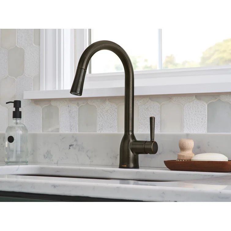 Bronze Transitional Kitchen Faucet with Pull-Out Spray