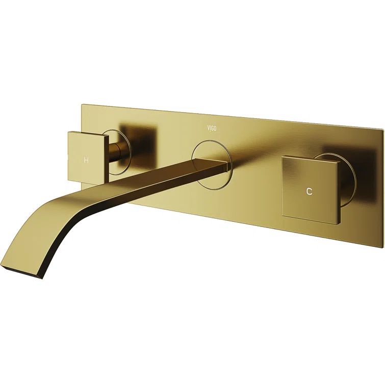 Matte Gold Two-Handle Wall Mount Bathroom Faucet