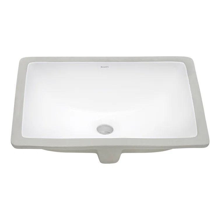 Ruvati White Rectangular Ceramic Undermount Bathroom Sink with Overflow