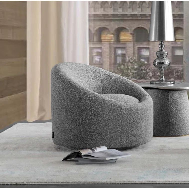 Sienna Modern Gray Swivel Armchair with Solid Wood Frame
