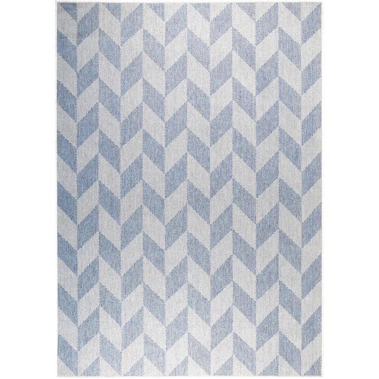 Blue and Gray Geometric Synthetic Indoor/Outdoor Area Rug