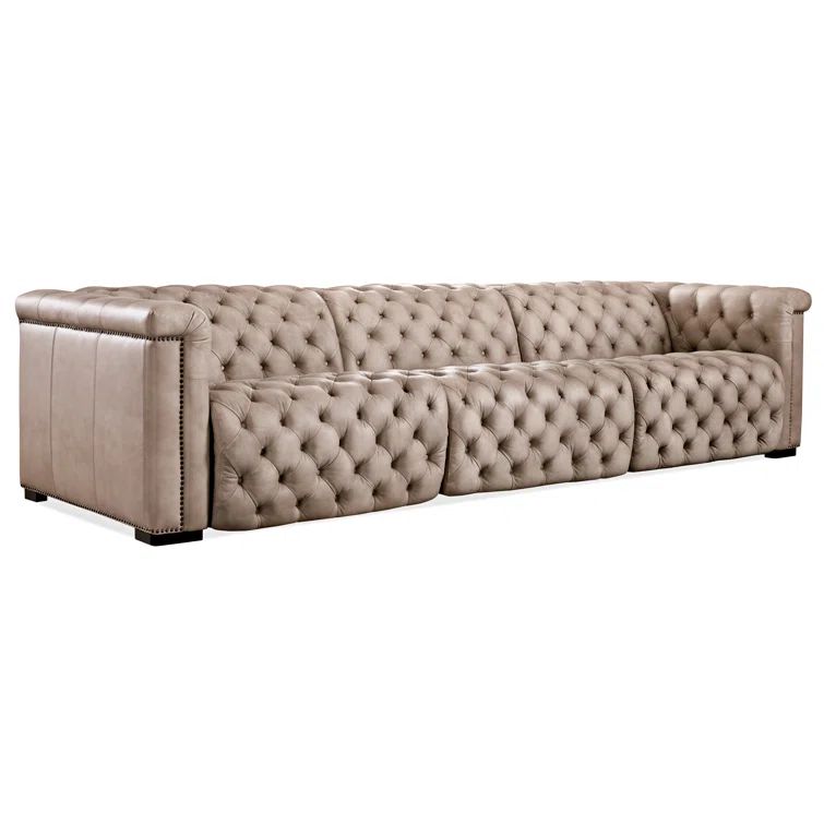 Giovanni Taupe Leather Tufted Reclining Sectional Sofa
