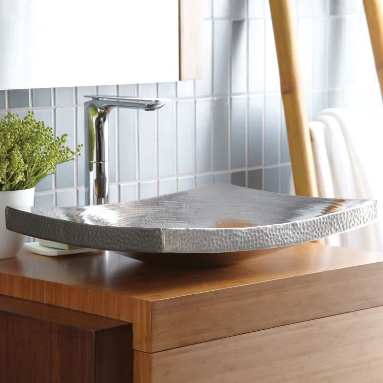20" Hand Hammered Polished Nickel Copper Vessel Sink