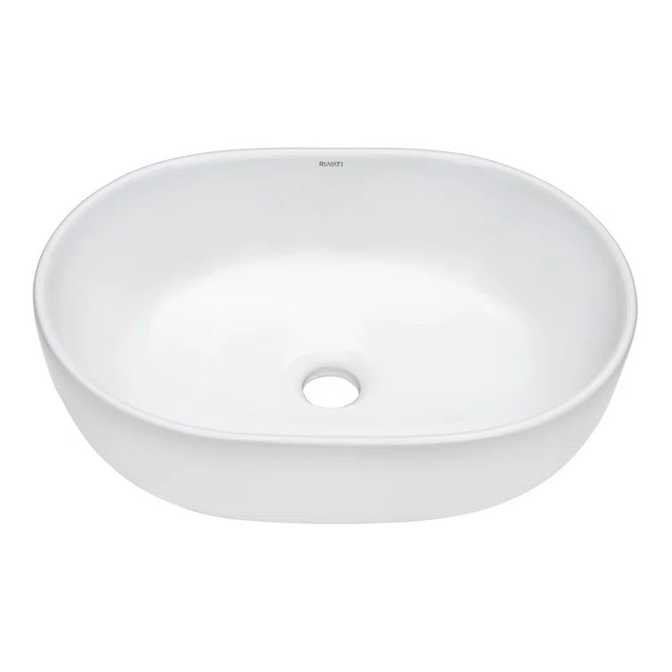 White Ceramic Oval Above-Counter Bathroom Vessel Sink