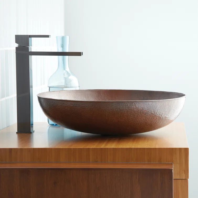 Hand-Hammered Copper Round Vessel Sink, 17-inch