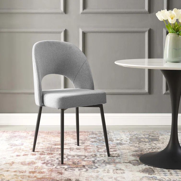 Elegant Mid-Century 33.5" Black and Light Gray Upholstered Side Chair