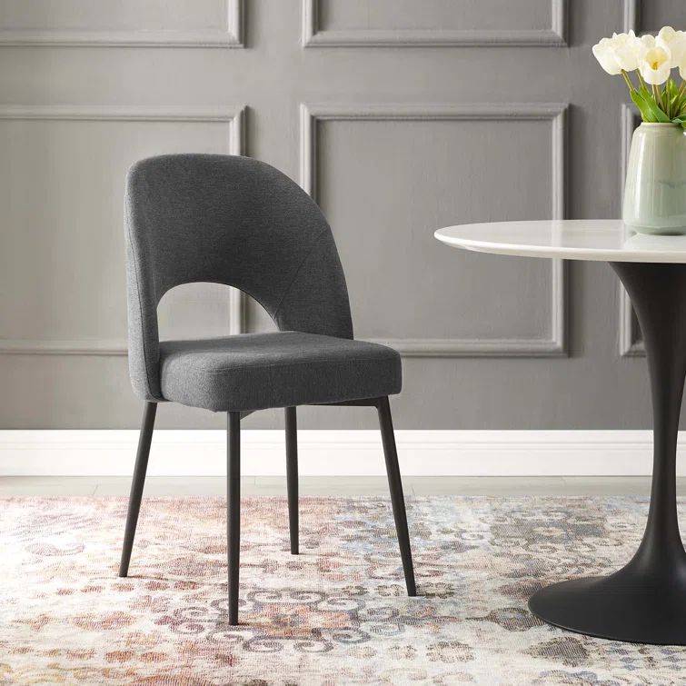 Charcoal Black Upholstered Side Chair with Matte Metal Legs