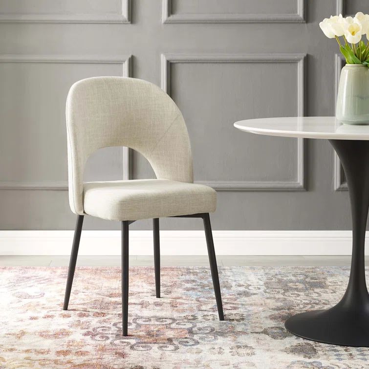 Black Beige Upholstered Bentwood Dining Side Chair with Metal Legs