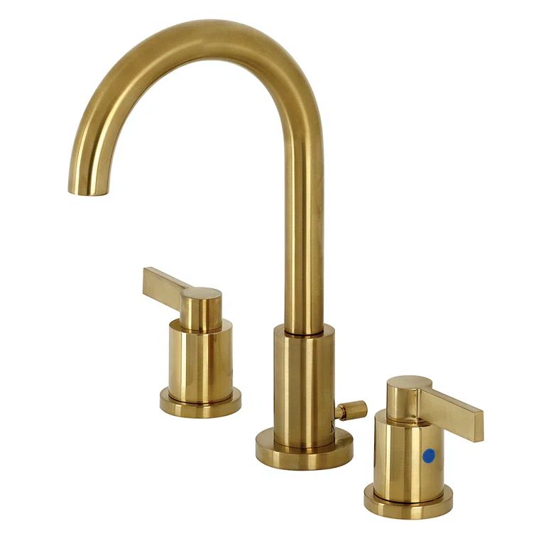 Brushed Brass Widespread Bathroom Faucet with Lever Handles