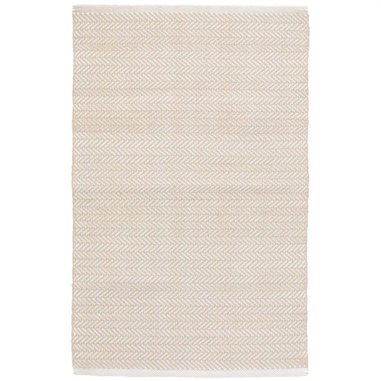 Linen & White Herringbone Hand-Knotted Synthetic 6' x 9' Rug