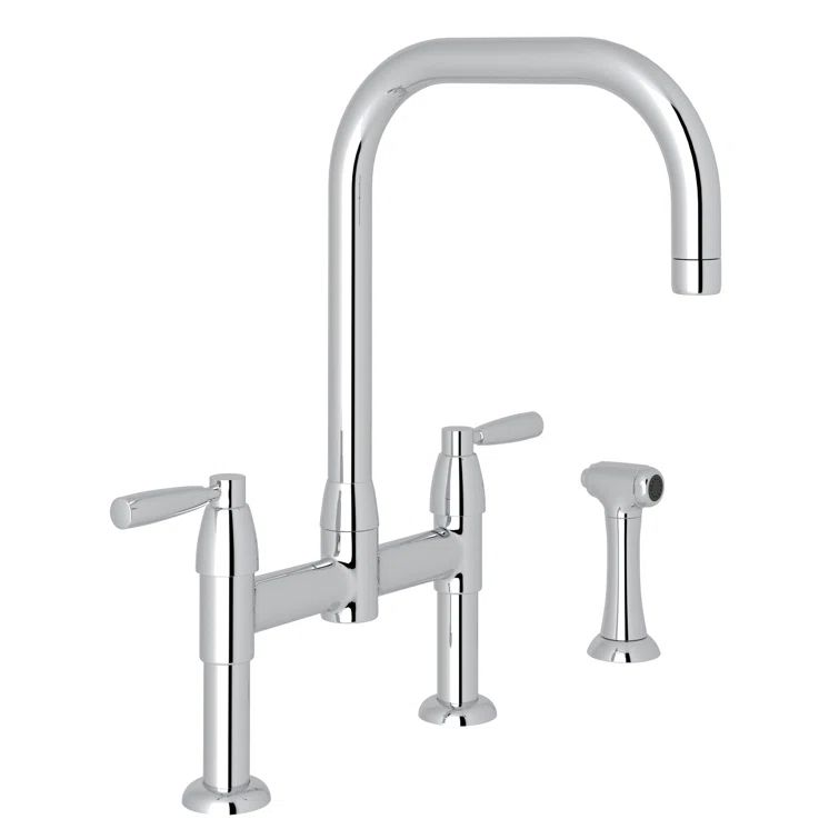 Modern Bridge 16" Polished Nickel Kitchen Faucet with Pull-out Spray