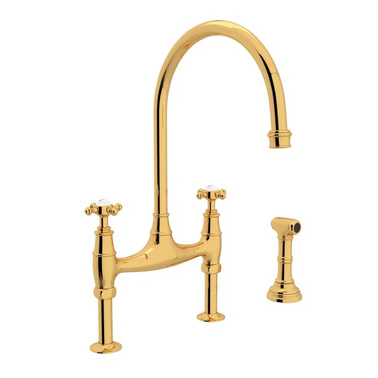Polished Nickel Traditional Brass Kitchen Faucet with Sidespray