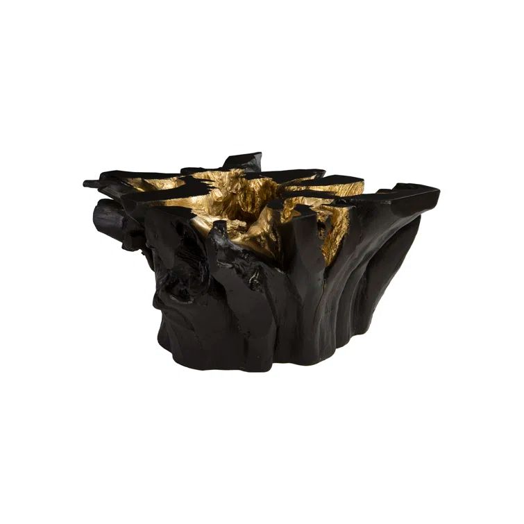 Transitional Gold Leaf Round Coffee Table with Black Accents