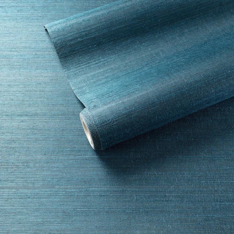 Aegean Blue Non-Pasted Grasscloth Wallpaper