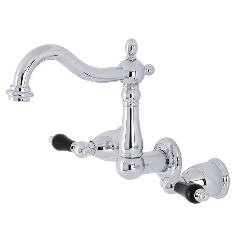 Duchess Polished Chrome Wall-Mounted Faucet with Porcelain Handles