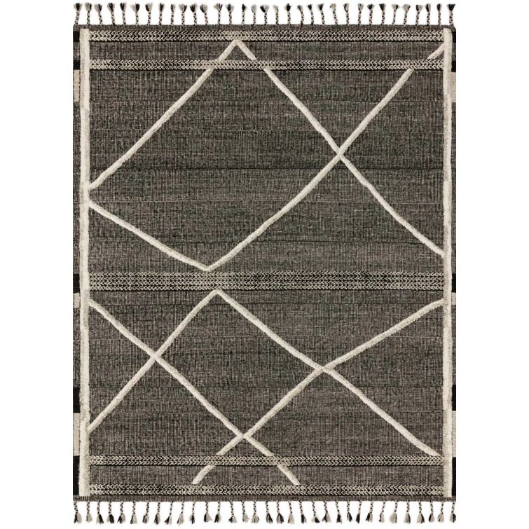 Gray Geometric Hand-Knotted Wool 2' x 3' Rug with Fringe
